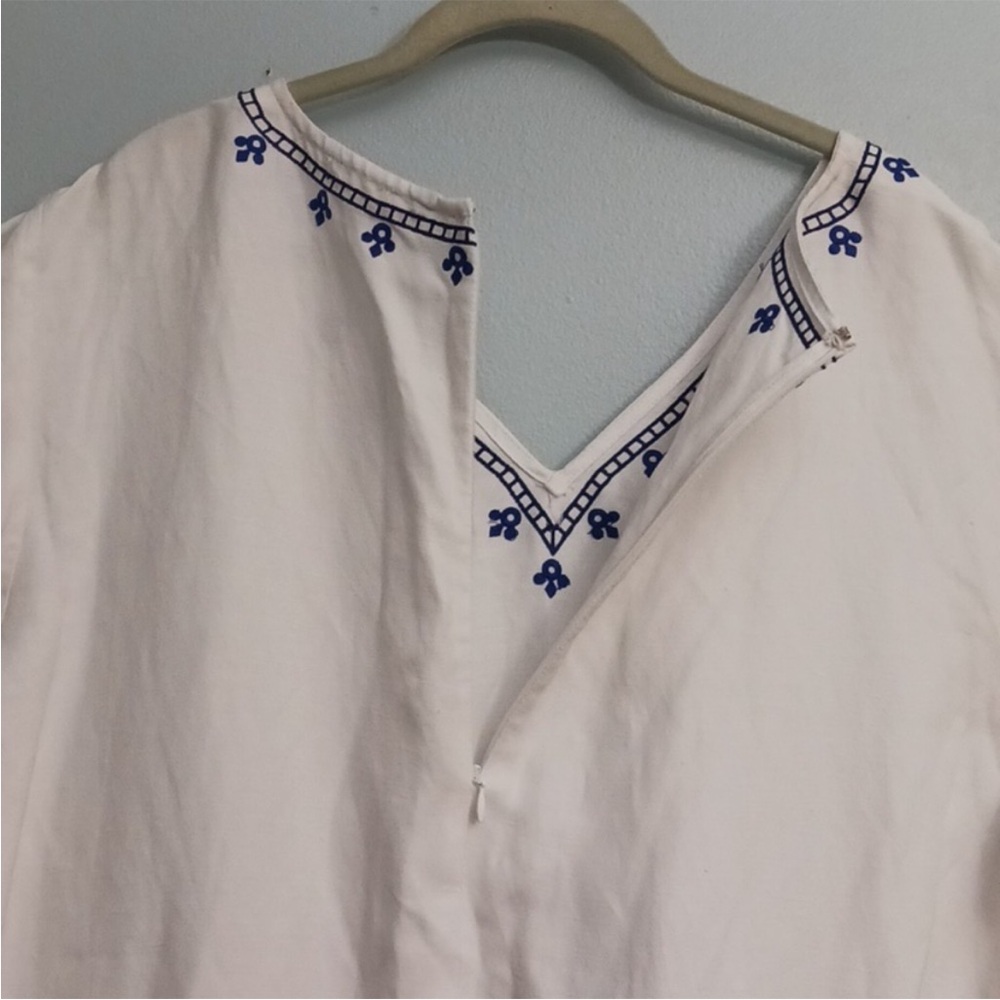 Lauren Ralph Lauren White and Blue Embroidered Linen Blend Boho Romper Size 18W - Picture 5 of 13